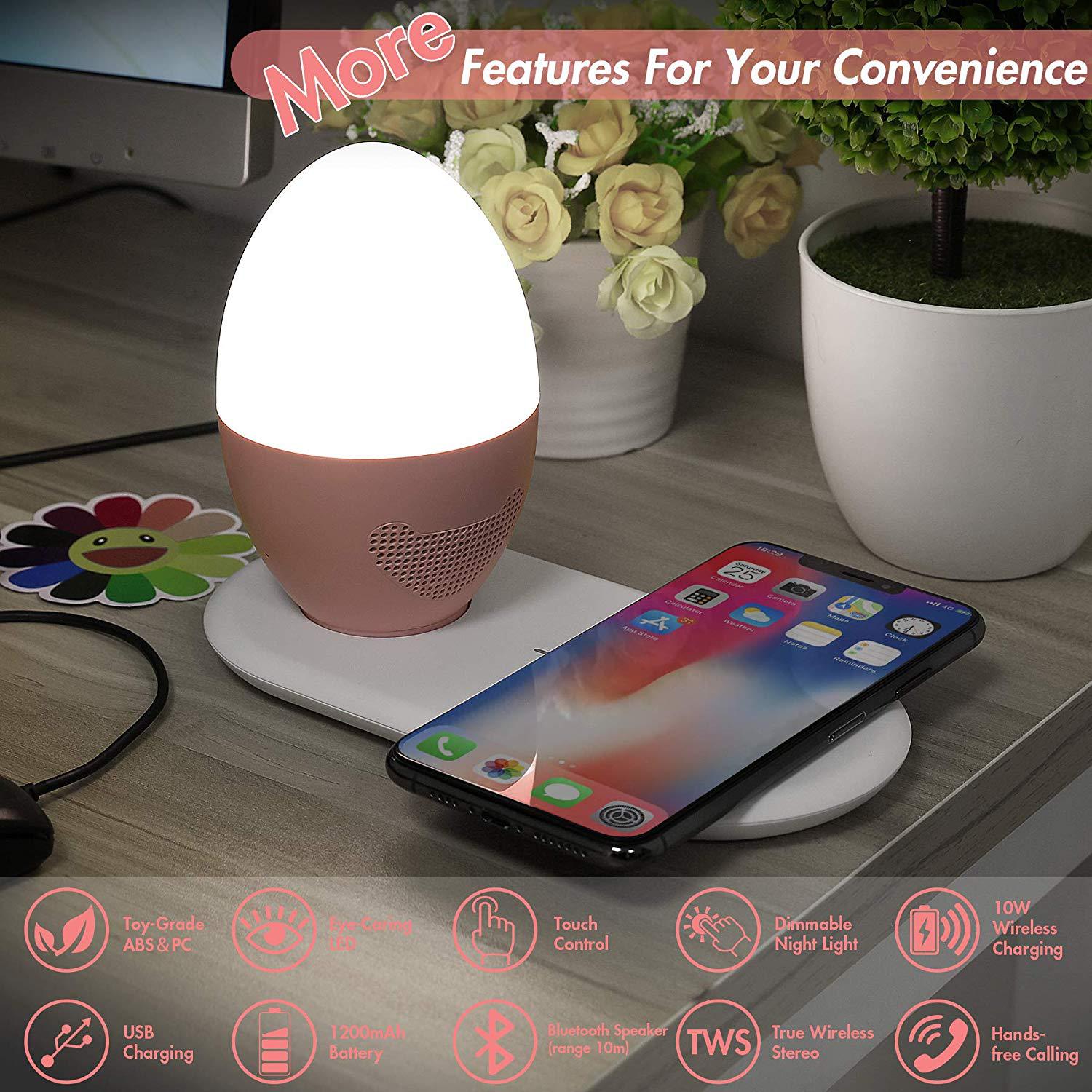 3 In 1 1200mAh 5W Wireless Charger Night Light 2700K With Speaker Touch
