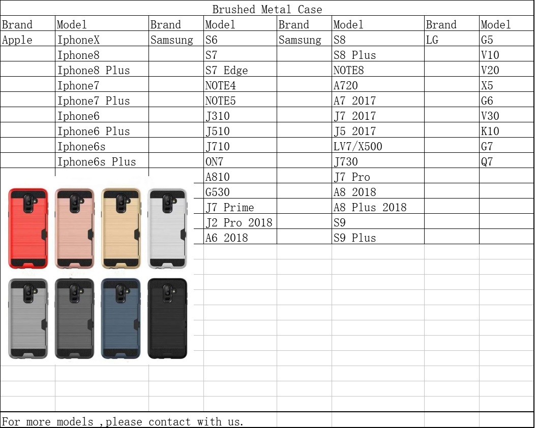 Colorful Metal Brushed with Side Card Pocket Function Protective Shell For Samsung S9 Plus NOTE8 ON7 S7 S7 Edge J7 J5