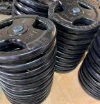 3 Holes Black Rubber Coated Weight Plate Free Weights Barbell Plate