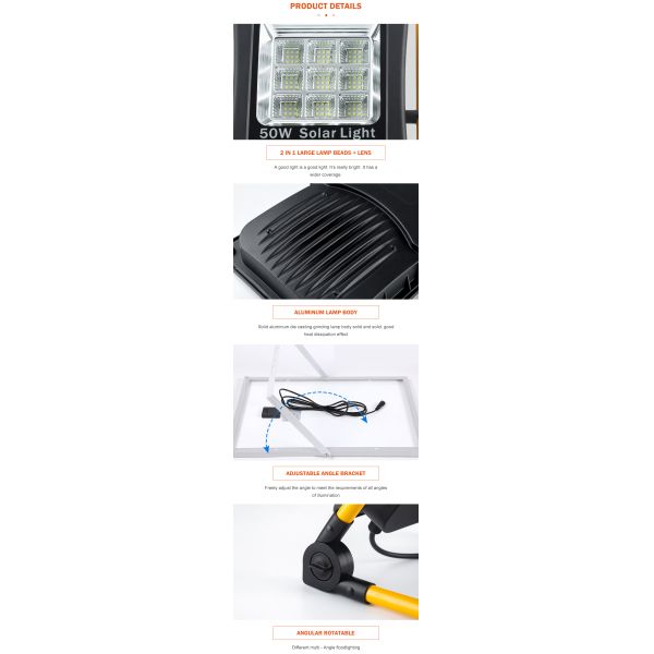 Brightest Ip 66 Exterior 50w 100w 200w Garden Outdoor Solar Led Flood Light Lamp for 6V Input Voltage SMD3030 LED Light Source