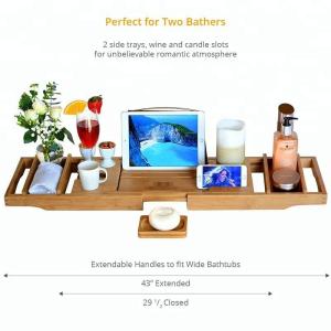 China Durable Bamboo Bathroom Supplies Expandable Bamboo Bathtub Caddy Tray wholesale