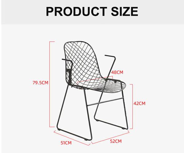 Outdoor Wrought Iron Patio Dining Chair Art Wire Armrest Hollow 52x51x79.5 Cm