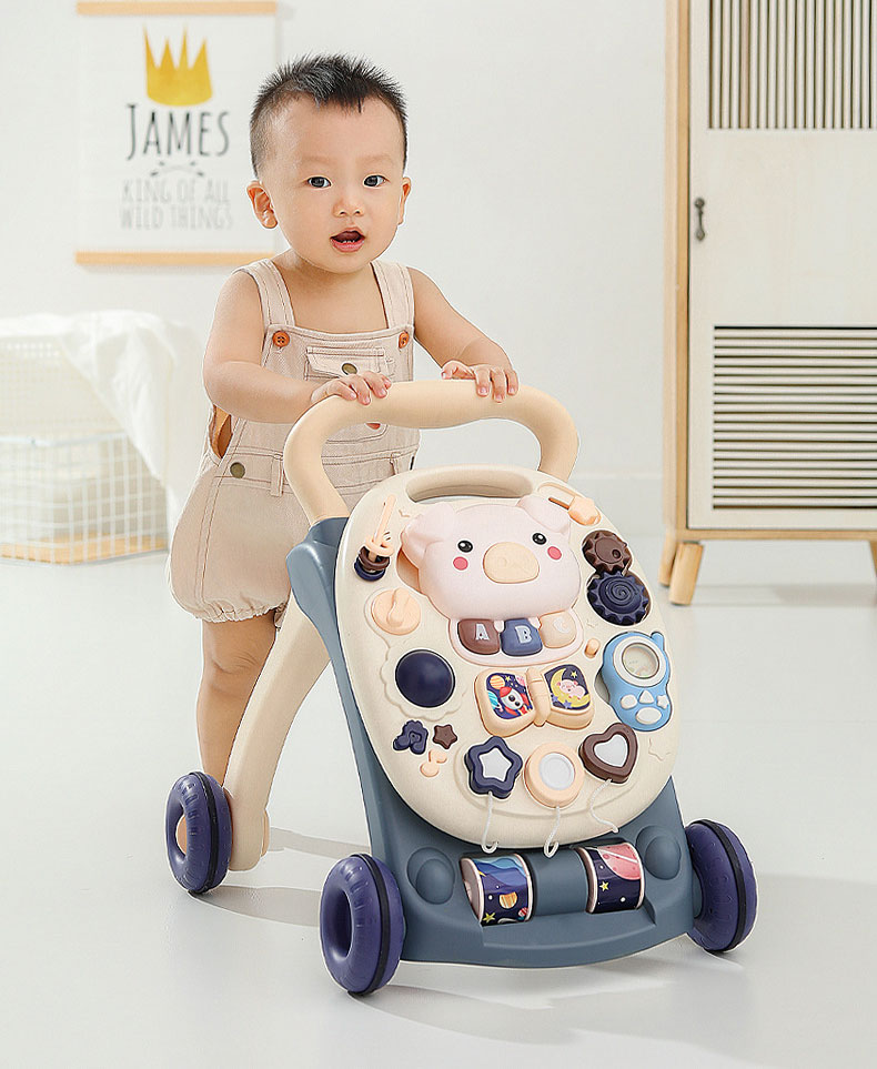 Foldable Sit Stand Early Push Toys Activity Center for Toddler Learning to Walk Baby Walker Infant Boys Girls Pull Wheels Musical Walking