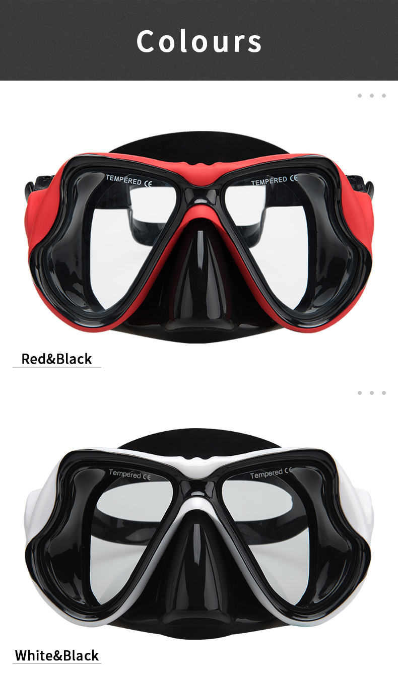Customized Logo Black Diving Mask Set with Tempered Glass Lens and Silicone Strap Snorkel Mask Set