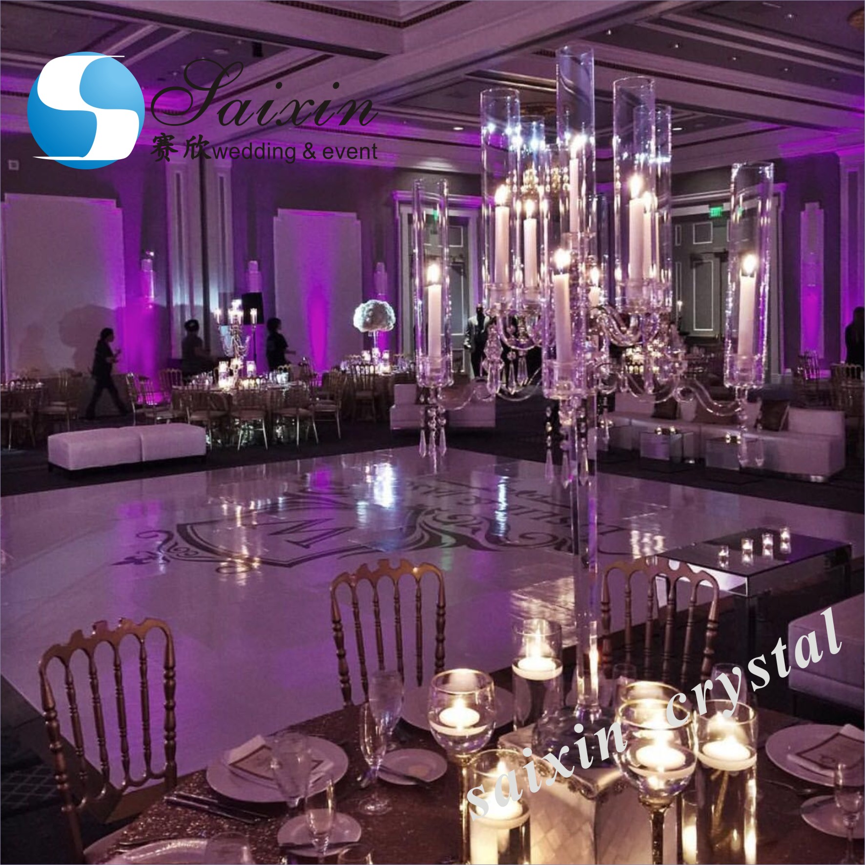 Wholesale long stem black crystal candelabra for wedding centerpiece
