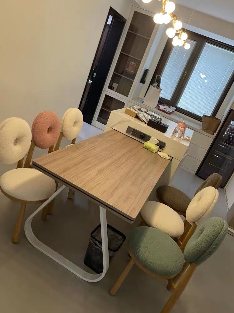 Oak Wooden Cashmere Dining Chairs Lamb Velvet For Modern Office