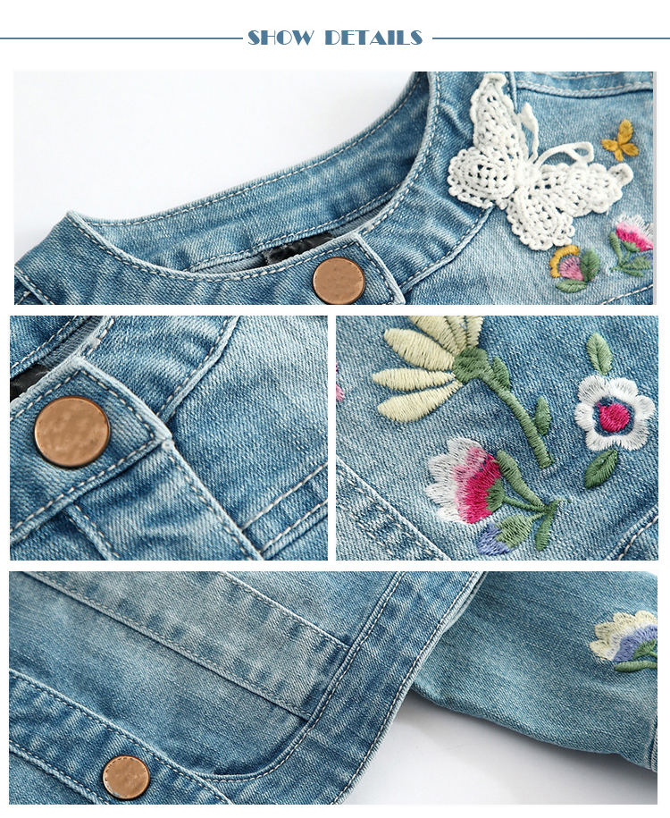 Modern Design Embroidery Jeans Jacket For Girls , Spring Girls Jeans Coat
