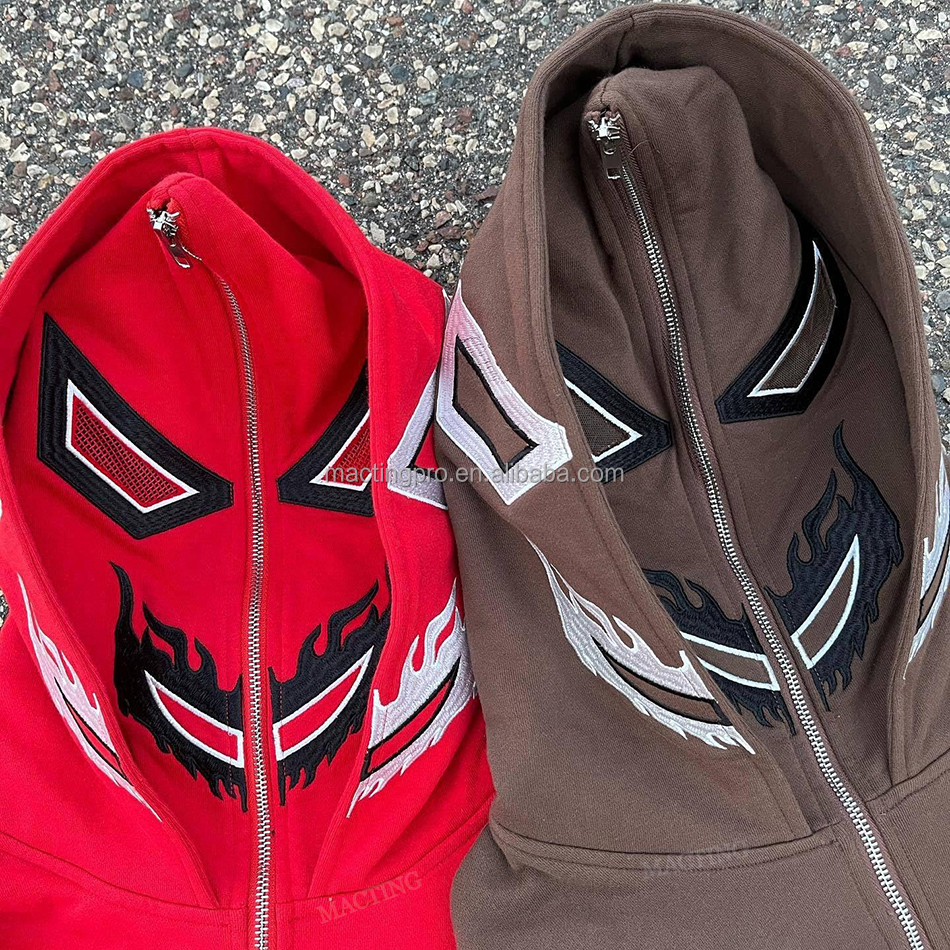500 gsm Heavyweight Cotton Double Hoods Printed Custom Hoodies Full Face Zip Up for Men