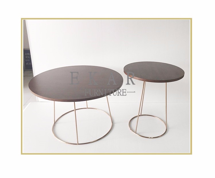 Modern Fashionable Round Metal and Walnut Coffee Table