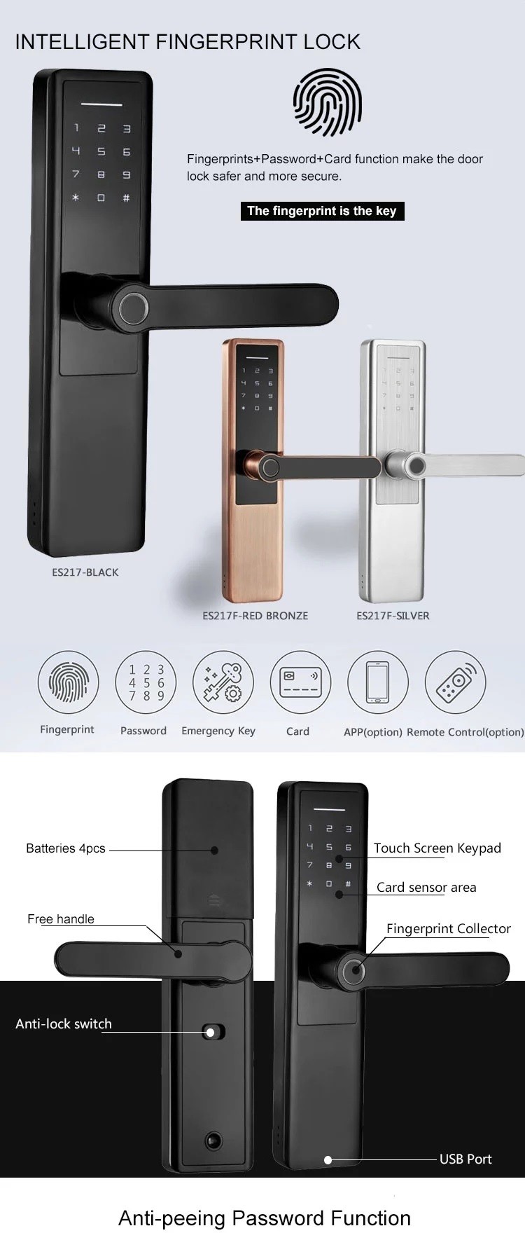 Home Proximity Password Fingerprint Smart Bedroom Door Lock