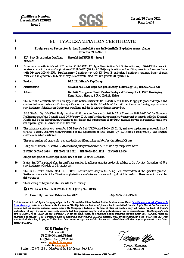 Atex certified cordless LED coal miners cap lamp, mining headlamp 3500lux, 200g, IP65