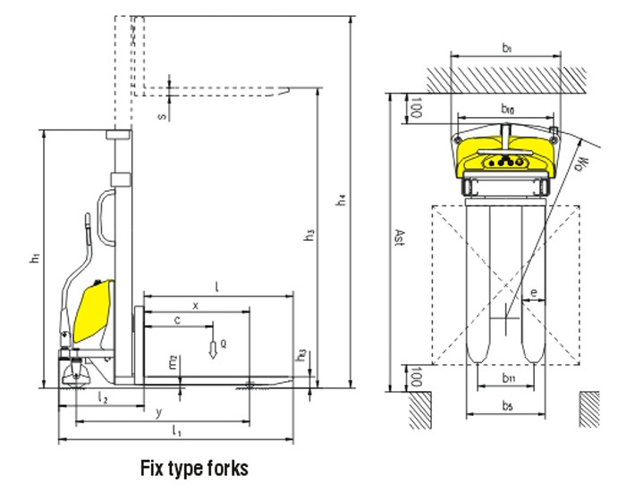 Lifting Height 2500mm Electric Pallet Stacker With Fix Type Forks Easy Operating