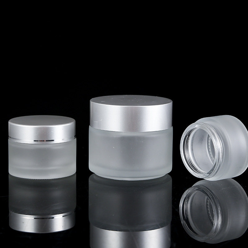 15g 30g 50g 100g Frosted Clear Glass Cream Jar with Gold Silver Screw Lid Customized Logo and Frosted Glass Base Material