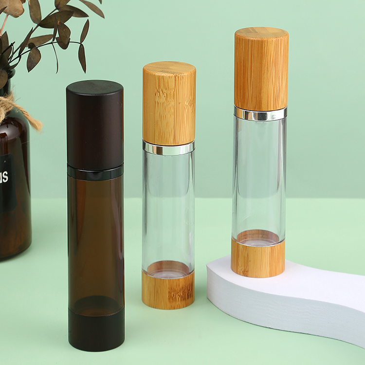 15ml 30ml 50ml Plastic Black Lotion Luxury Serum Matte Silver Pump Round Airless Pump Bottle for Essential Oil AS Plastic Type
