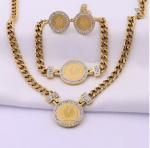 Rooster Pattern Stainless Steel Jewelry Set French Style Vintage Rhinestone
