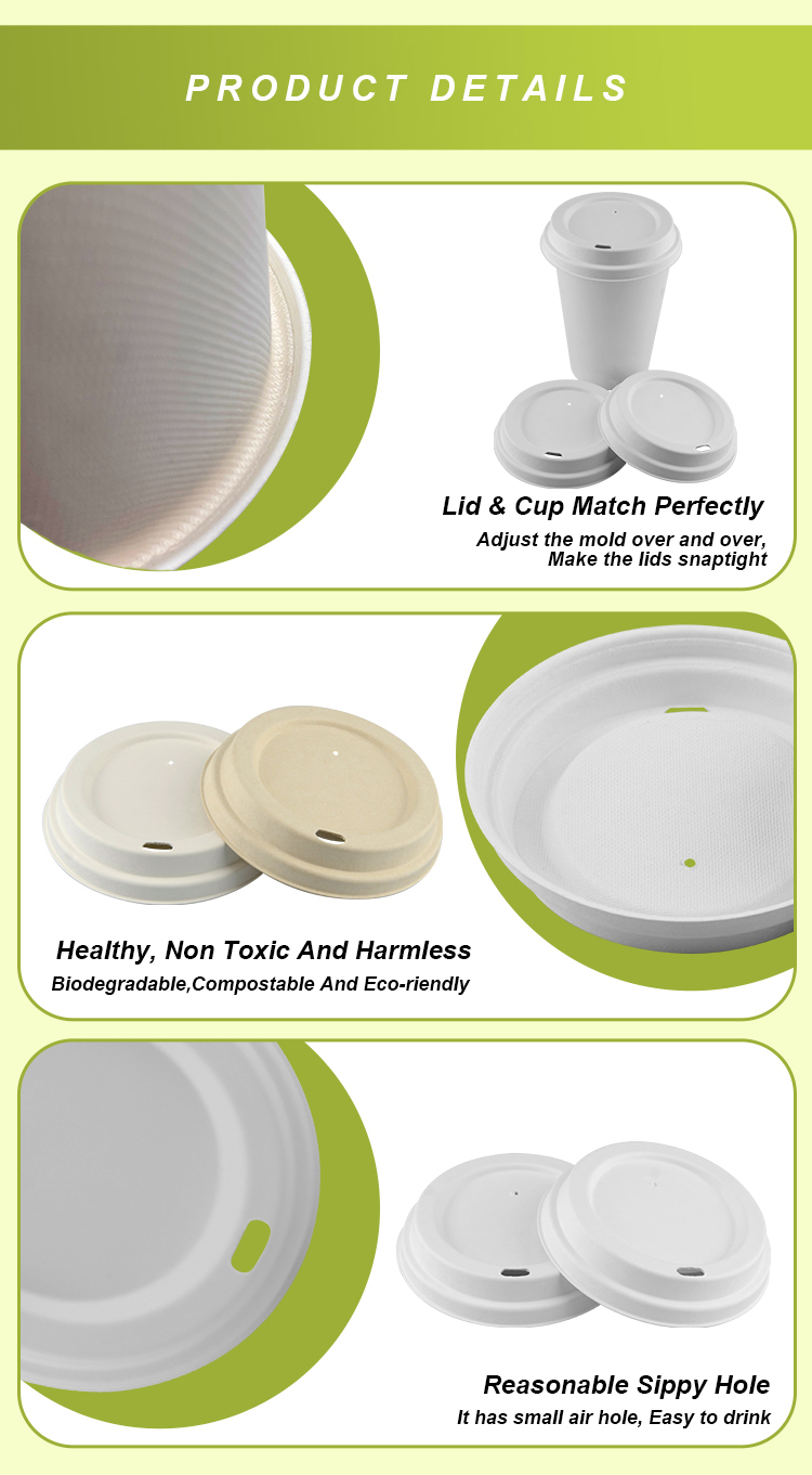 Biodegradable 80mm 90mm Sugarcane Bagasse Cups And Lids