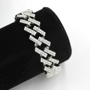 China Hot Sale 15mm Hip Hop Iced Out Rhinestone Miami Cuban Link Chain Bracelet for Men and Women Girls Jewelry Gifts wholesale