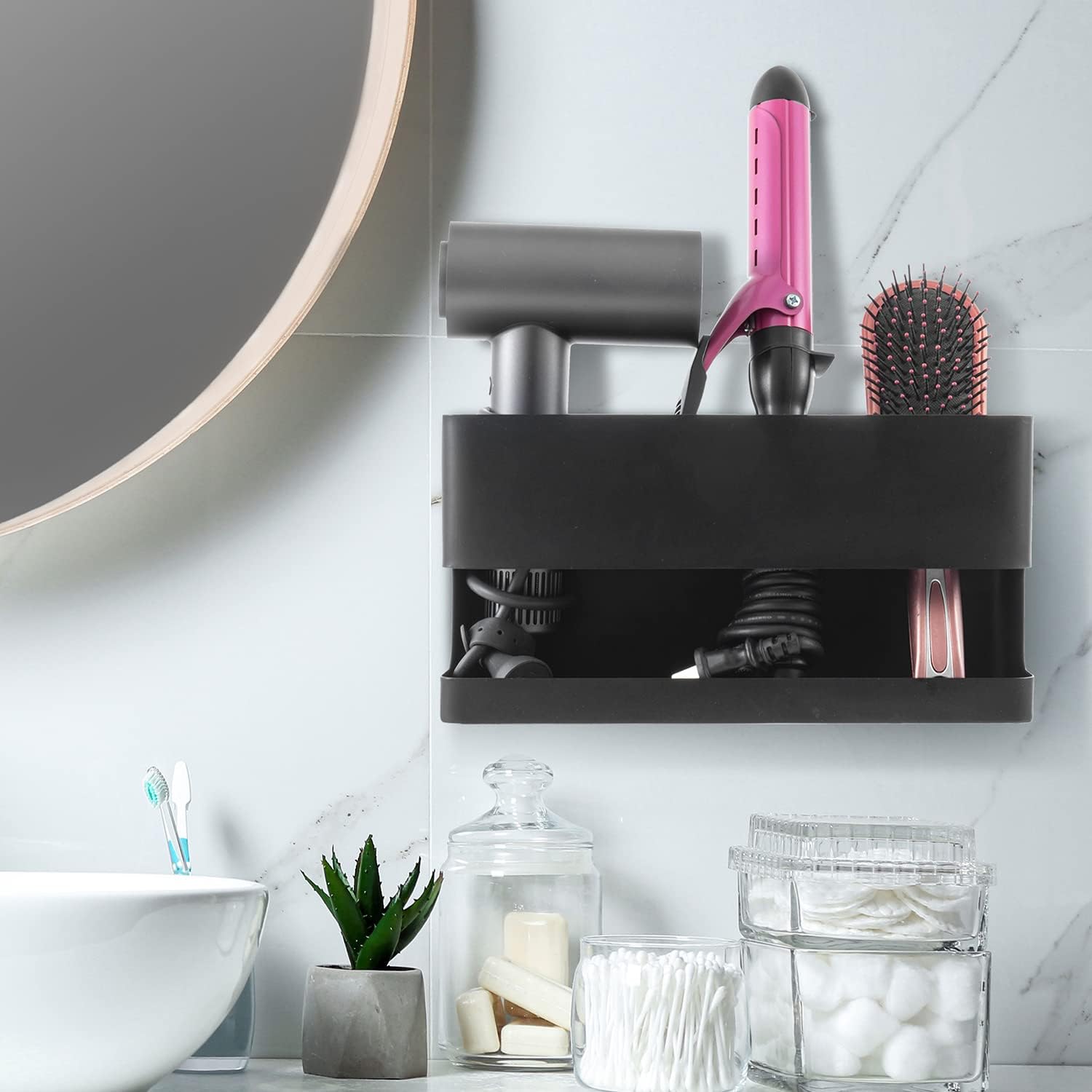 Wall Mounted Salon Accessory Caddy 3 Slots for Hair Dryer and Styling Tools Organizer