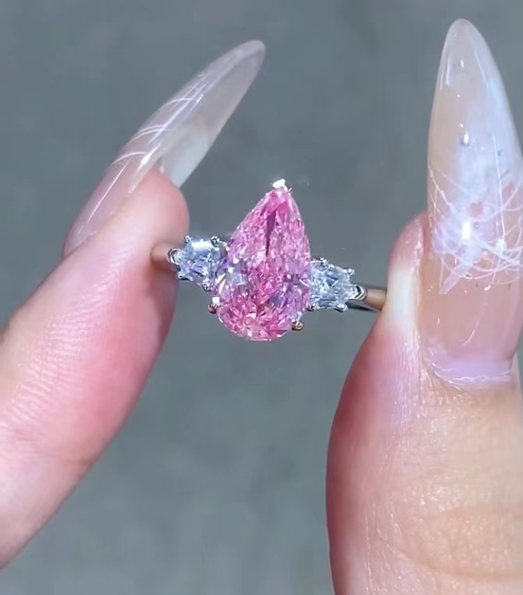 Pear Pink 2 Carat Lab Made Diamond Engagement Rings