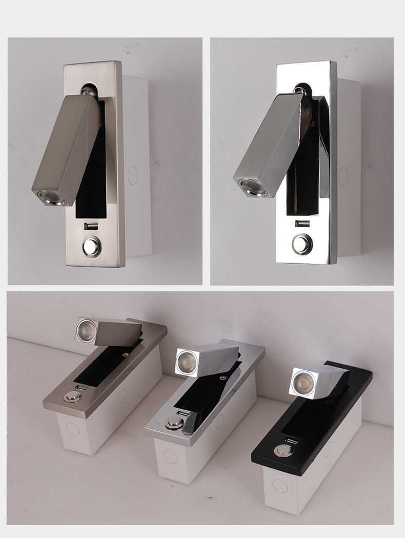 impaction hotel wall light with usb port 3W usb book lighting rechargeable headboard led bed wall light