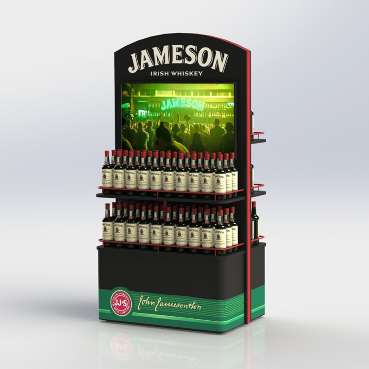Customized Wooden Display Rack Wooden Barcadi Display Stand Rum Retailing Idea for Retail Store