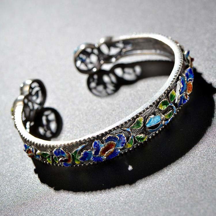 925 Silver Colorful Enamel Cuff Bracelet Vintage Jewelry for Women (B6050602)