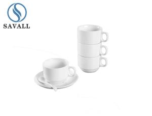 China Savall Horeca Oem Porcelain Coffee Cup Hotel Restaurant Ceramic Coffee Cup And Saucer wholesale