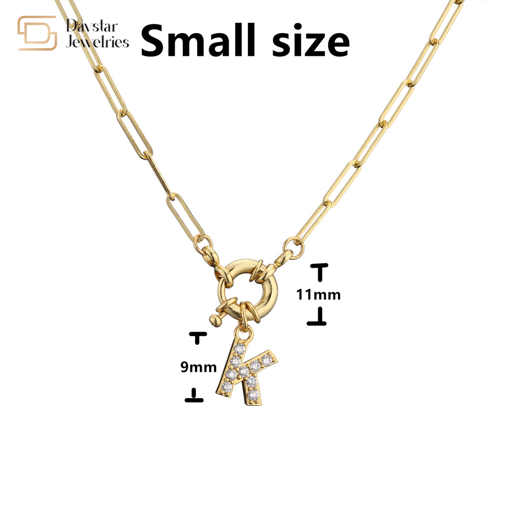 Gold Plated Diamond Initial Letter Pendant Necklace SS Paperclip Link Chain