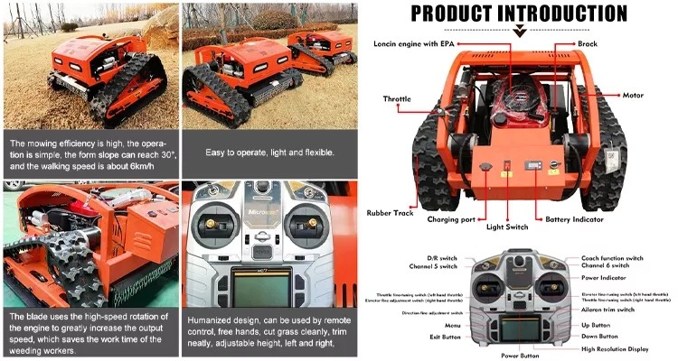 Intelligent Design Farm Lawn Mower Remote Control Crawler Lawn Mower