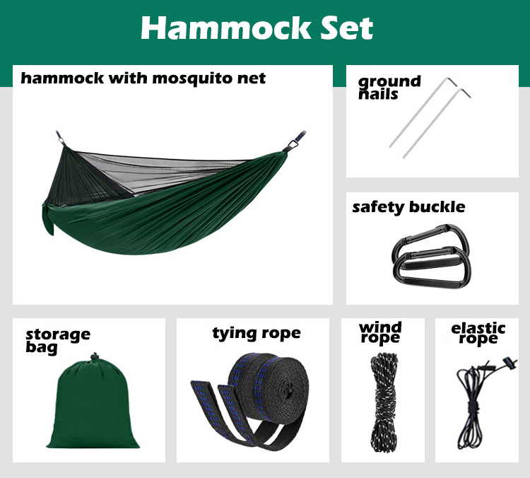 Outdoor Garden Parachute Portable Lightweight Folding Nylon Camping Hammocks with Mosquito Net