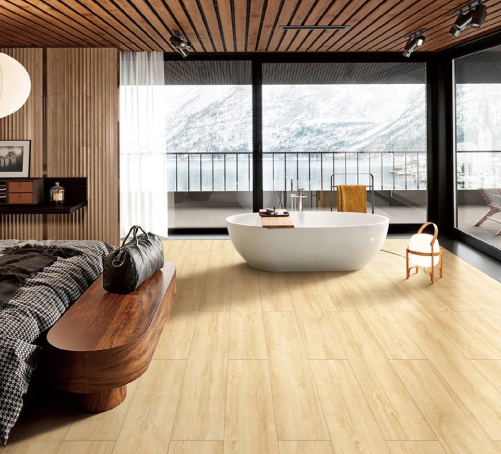 Firebrick Floor Tiles For Bedroom And Yellow 250x1500mm Durable Wooden Porcelain Strips For Office