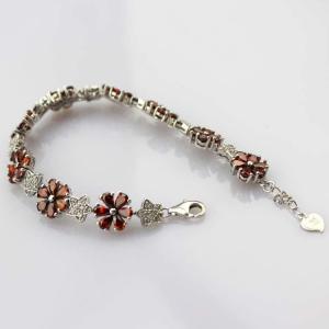 China Sterling Silver Link Flower Garnet Cubic Zircon Tennis Bracelet(B01RED) wholesale