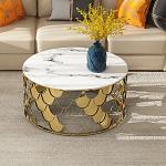 Living Room Coffee End Table With Marble Top Stainless Steel Leg