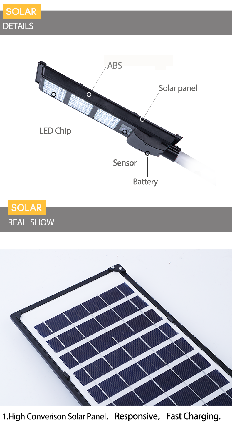Waterproof IP66 High Bright 100W 200W 300W Outdoor Automatic Sensor Solar Street Light