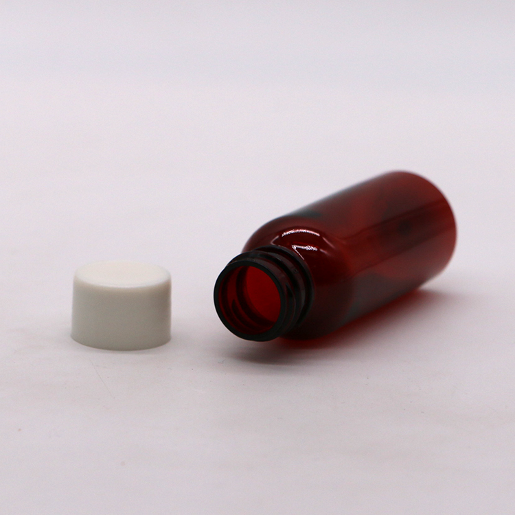 30mL PET Boston Round Slim 20-410 Syrup Plastic Bottle for Maple Syrup Screen Printed