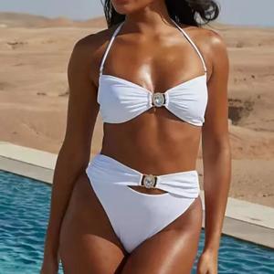 China Colorful Eco Friendly Bikini Swimsuit Soft Recyclable Halter Strapless Swimwear wholesale