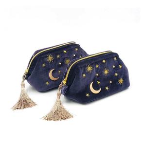 China Zipper Embroidery Moon Star Cotton Custom Cosmetic Bag wholesale