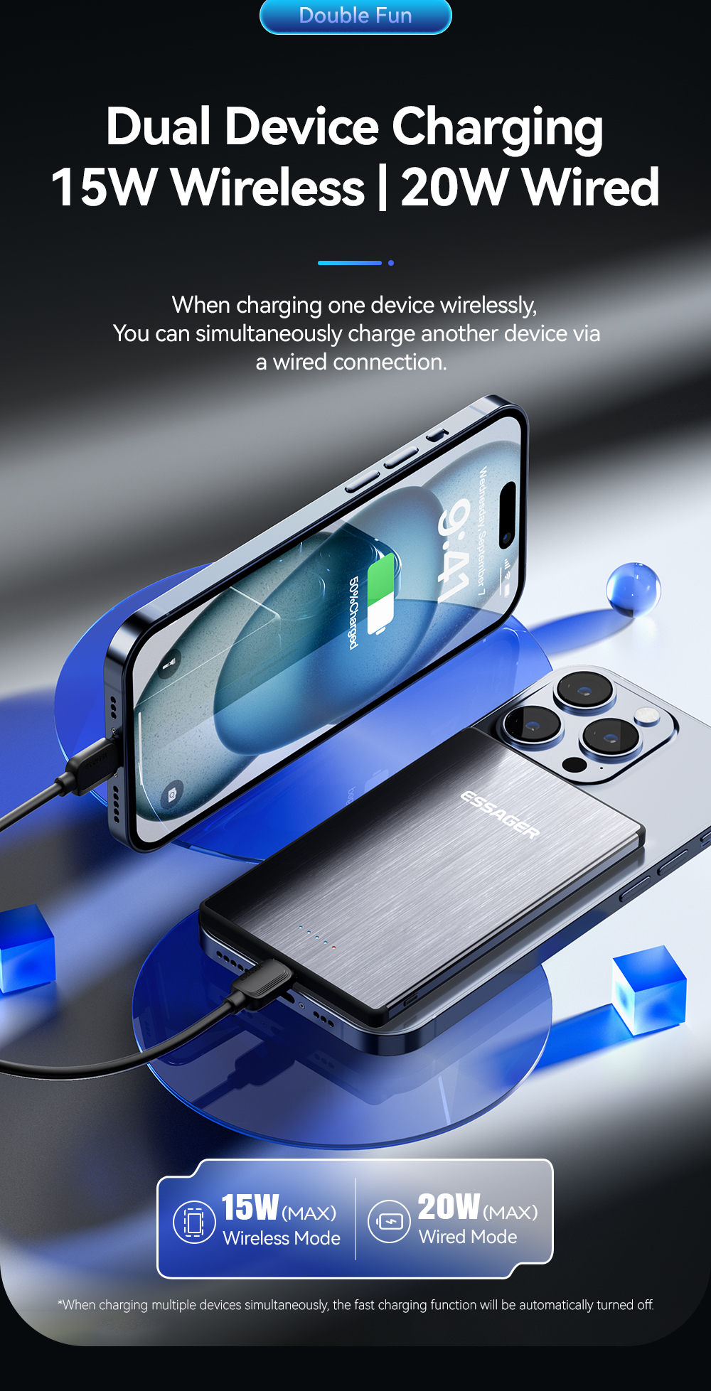 ABS PC Aluminum Alloy Fast Charging Power Bank Ultra Thin Wireless 5000mah