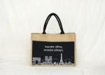 Black Cotton Fabric Outside Jute Tote Bag 45 x 38 x 18cm With White Logo