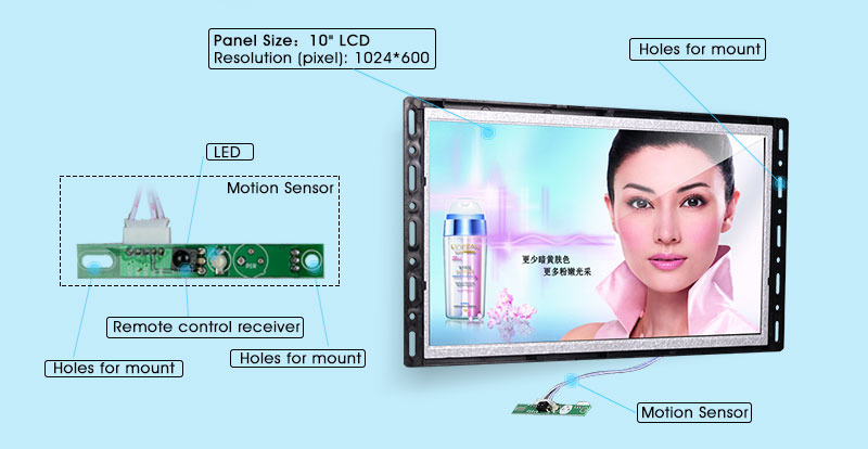 10 Inch Full HD LCD Screen Open Framed With 1280x720 Clear Image Quality