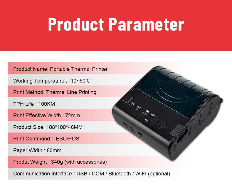 ODM Wireless Mobile Thermal Printer Portable Bluetooth Pos Printer 3inch