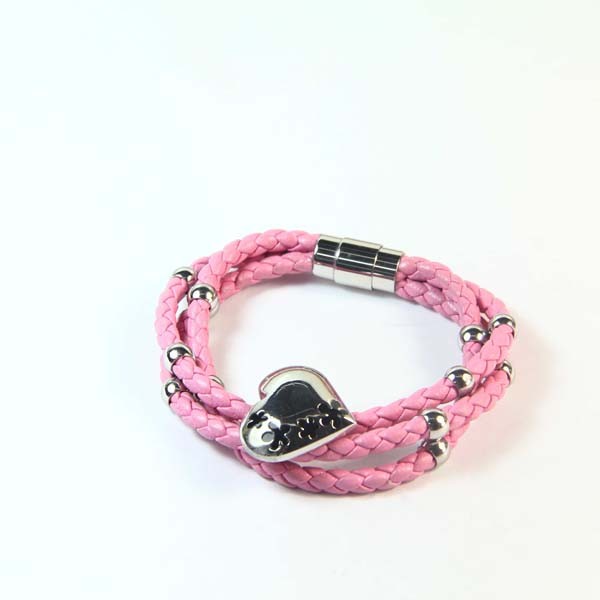 Europ American Fashion Trendy Stainless Steel Geniune PU Leather Bracelet Bangle