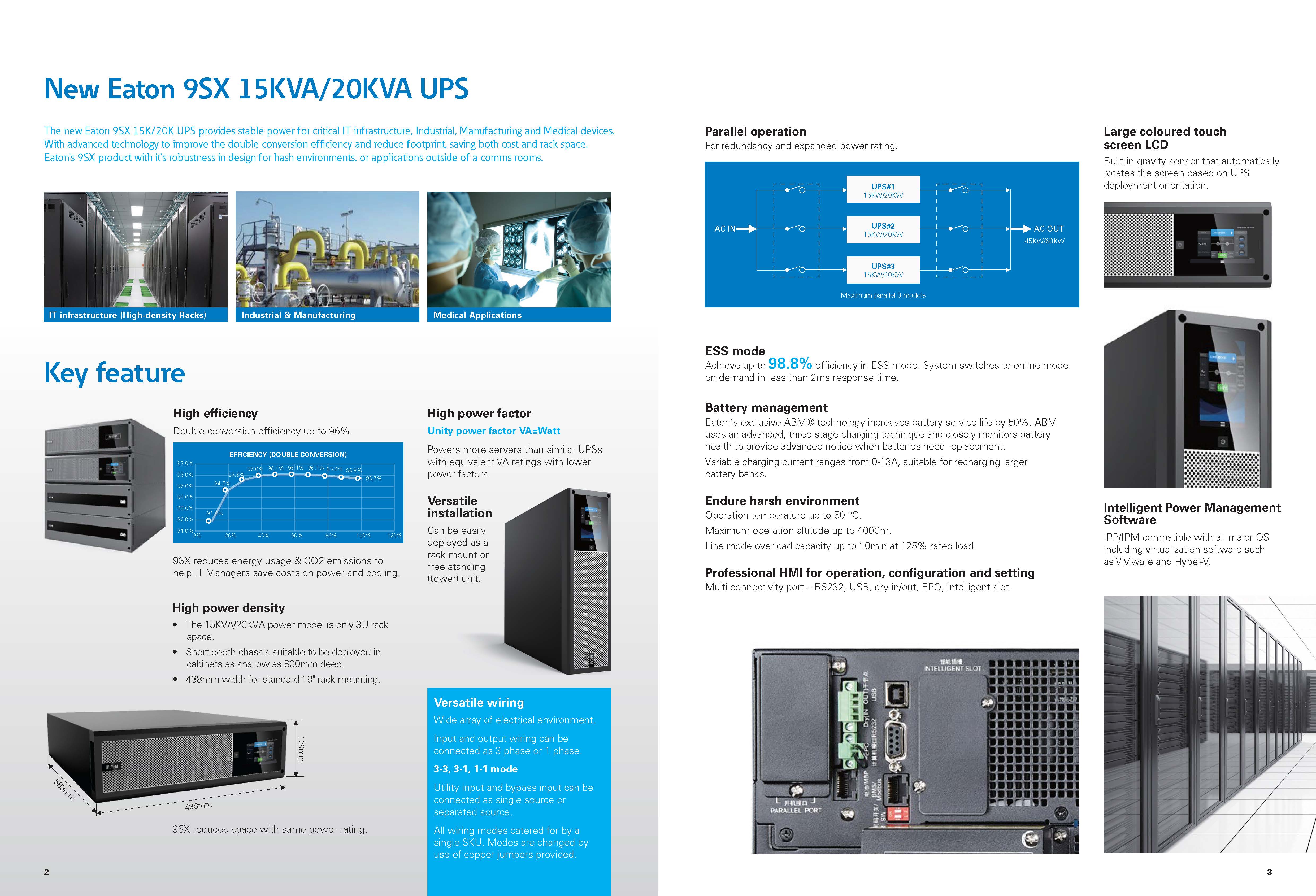 15kVA 15000VA 20000VA Eaton 9SX On-line Tower UPS Technology with 8 pcs 12V 9Ah Battery