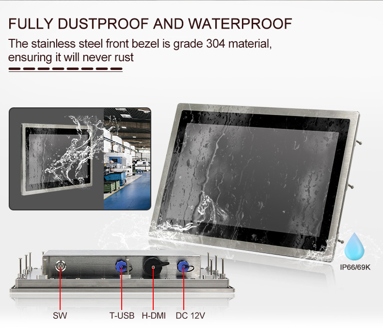 Waterproof Stainless Steel Touchscreen Display Full Hd Monitor Ip66 Ip69k SUS304