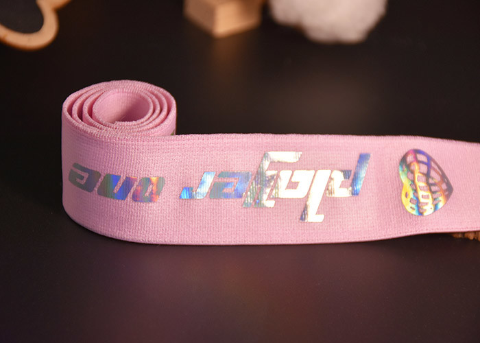 Garments Trousers 30mm Elastic Webbing Band With Printed Shiny TPU Logo