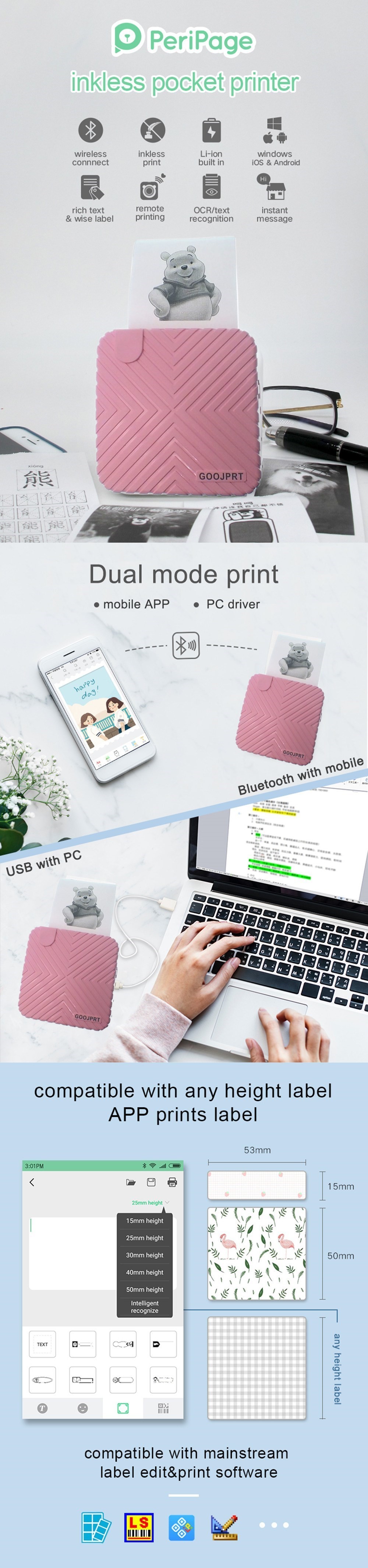Thermal Bluetooth photo Printer Mobile Phone POS Mini ios Android 58mm Portable Wireless