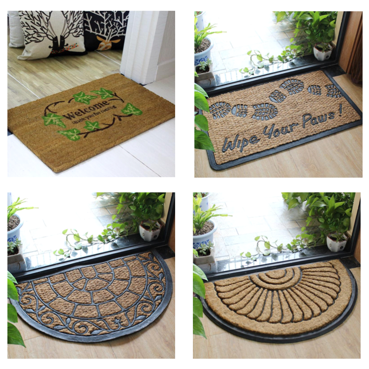 Waterproof Coir Entrance Matting , Half Moon Rubber Door Mat Puzzle Style