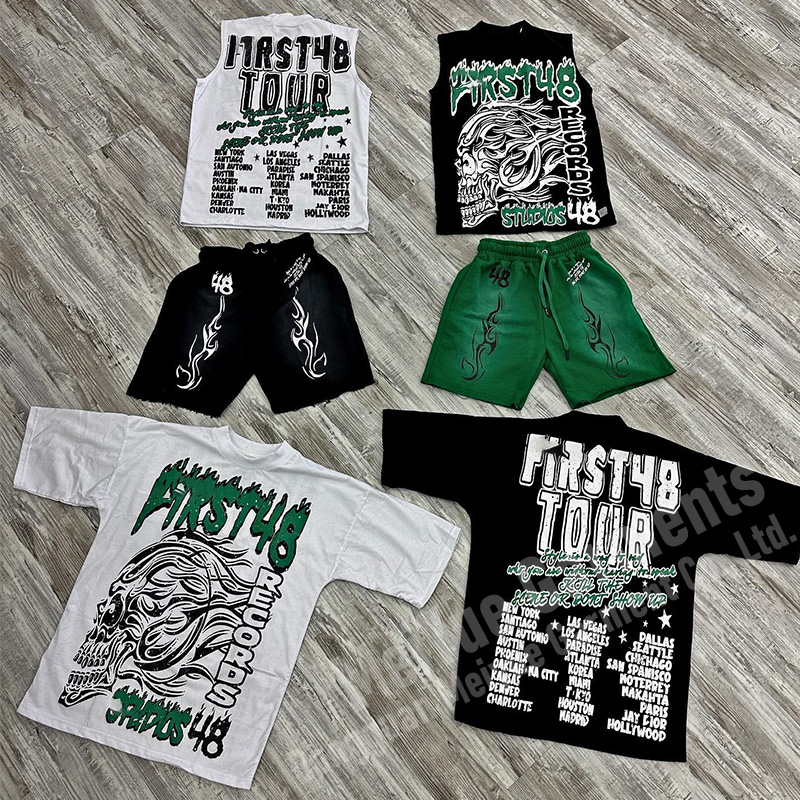Custom Summer Streetwear Casual Sleeveless Shorts Sets Short Sleeve Cotton T Shirt Shorts Tracksuit Set Men's 2 Pieces Sets