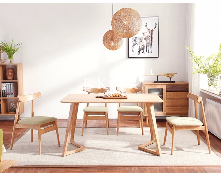 Oak Wood Upholstered Fabric Modern Dining Chair