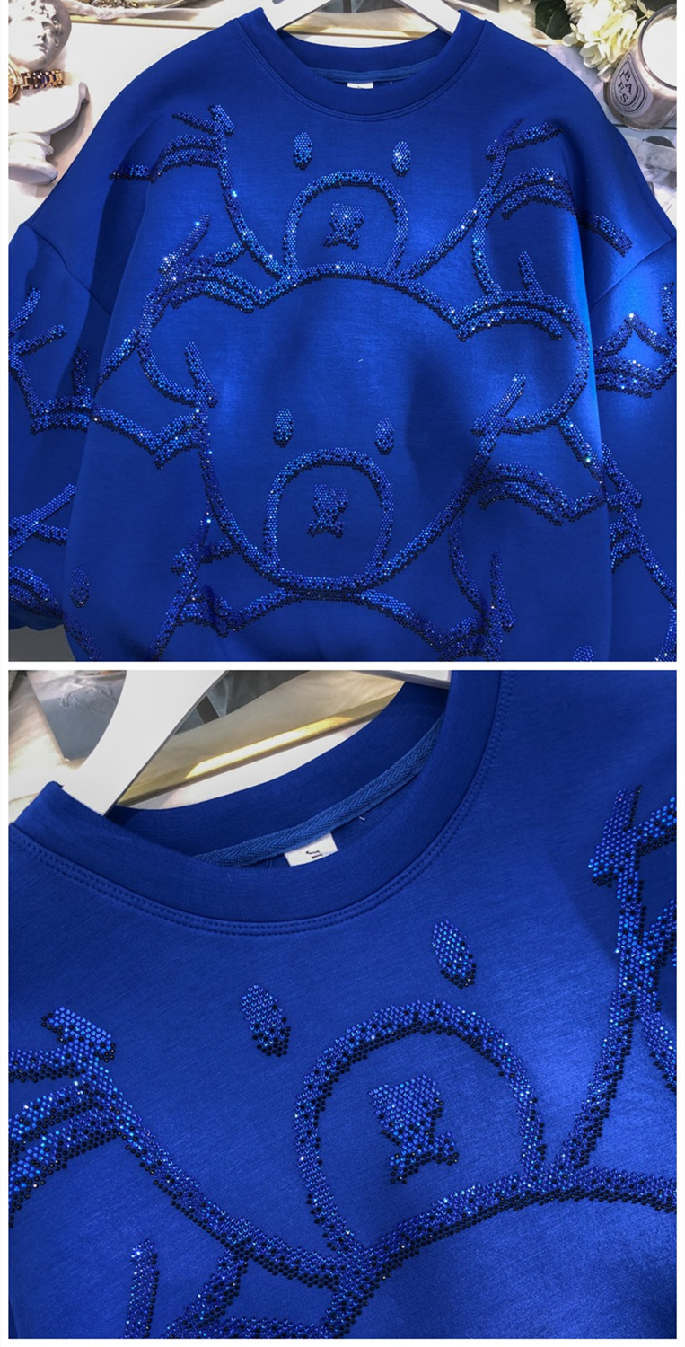 Women's Oversized Crew Neck Sweatshirt featuring Cute Bear Graphic and Glitter Print